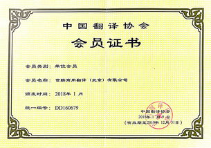 世联翻译公司更新中国翻译协会单位会员证书